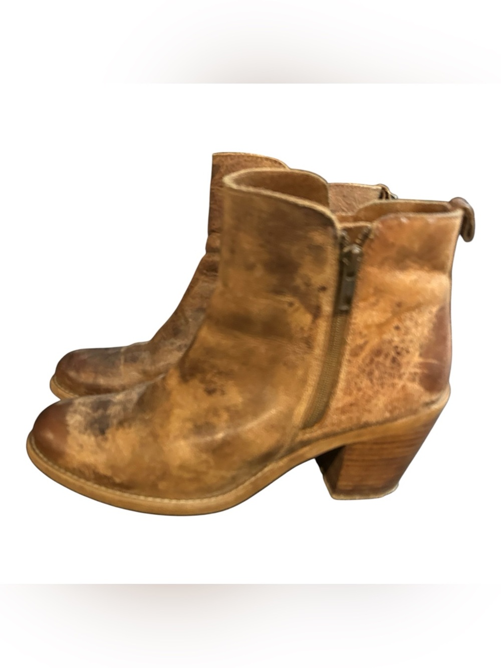 Women’s Tan Leather Ankle Boots with Side Zip